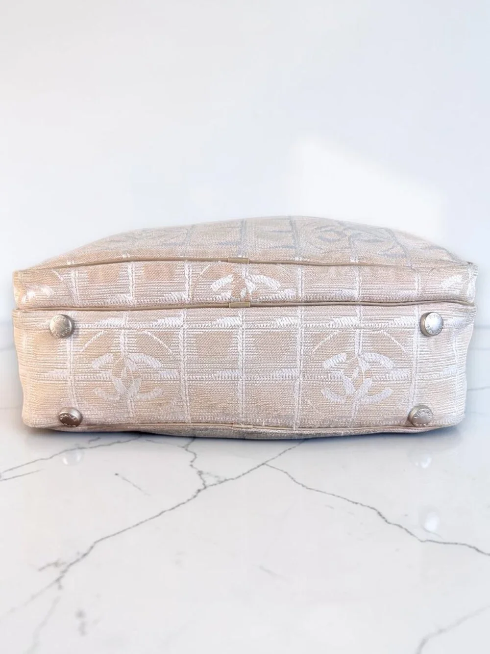 Chanel Vintage Beige Silver CC New Travel Line Bowler Crossbody Satchel with COA